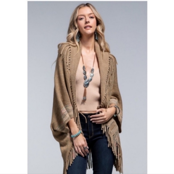 Ruggine Vertical Stripe Open Poncho - Picture 4 of 9